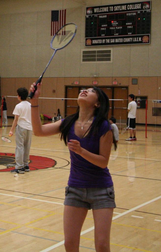 Mae Azucena in a singles tournament during Badminton class. (Lea Naqishbendi)