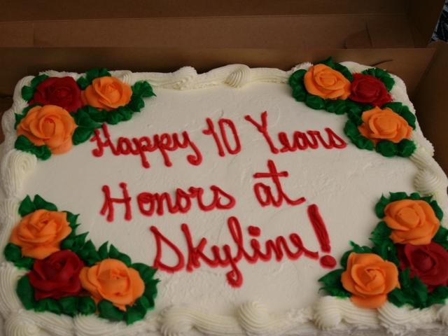 The cake used in celebration of 10 years of the honors program at Skyline. (Blair Hardee)