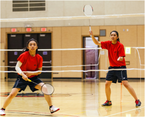 Kayla Garcia and teammate Kathleen Reyes prepare for the serve from Mission College. (Jonathan Chan)