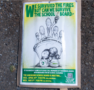 A poster near the embattled Crestmoor Elementary expresses the community’s frustration. (Will Nacouzi)