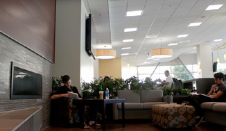 The fireplace lounge is just one of the many changes in the the cafeteria.