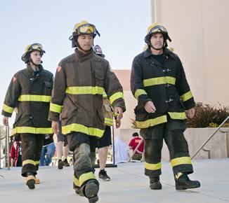 CCSF Fire Academy student walking across the quad. 