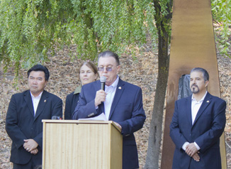 Mayor of San Bruno, Jim Ruane, giving his opening speech at the remembrance ceremony. 