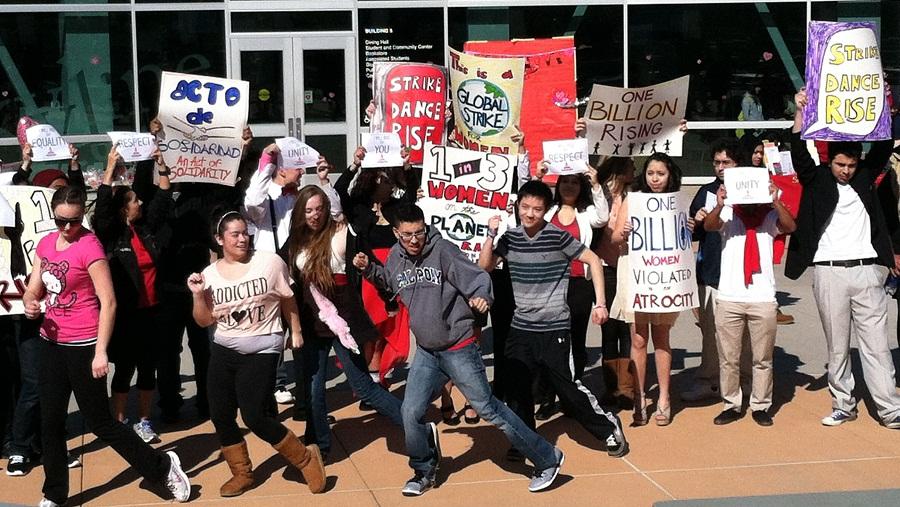 “Students dance to “Break the Chain,” the international anthem for One Billion Rising.”