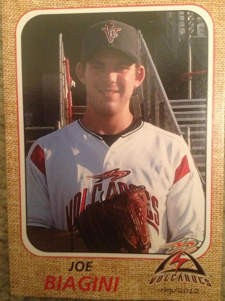 Joe Biagini’s Salem-Keizer Volcanoes baseball card.