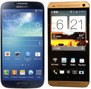 Samsung Galaxy S4 on the left, and the HTC One on the right.