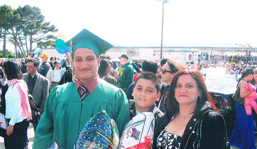 From left to right Amado Osorio, Josue Osorio, and Josefa Osorio, respectively, at Amado’s graduation.