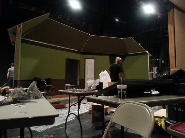 Students working hard, putting in extra hours to build the set for the next musical: Guys and Dolls.
