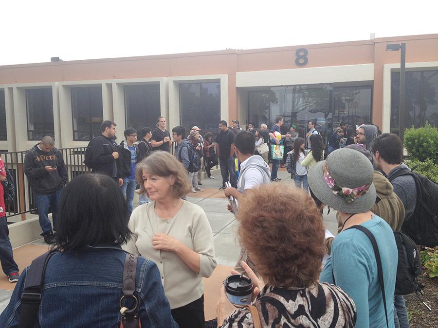 Students and staff wait for the all clear during morning classes. 