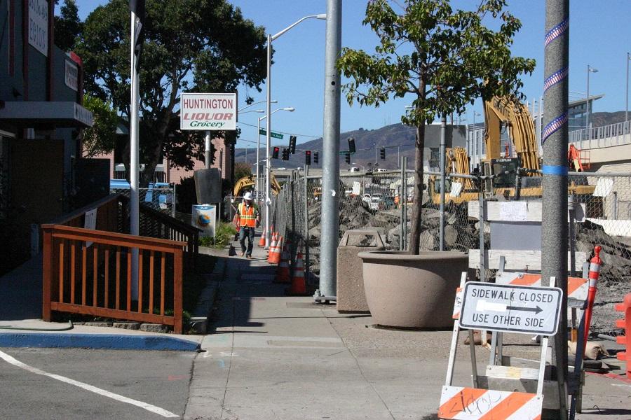 The corner of Huntington ave showing a part of the detour and the ongoing construction on the right. 