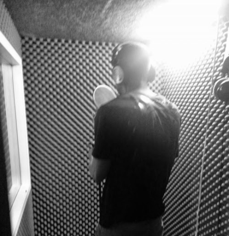 Aaron Amor in the recording studio. April 30, 2014. Photo credit: David  Perez