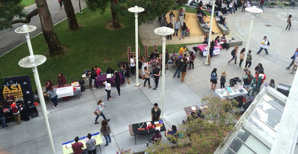 Students peruse frats, sororities, and clubs during rush week at SFSU.