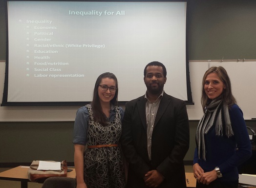 From left to right, History Professor Tatiana Irwin, African Diaspora Coordinator Clyde Lewis, and  Sociology Professor Tricia. 