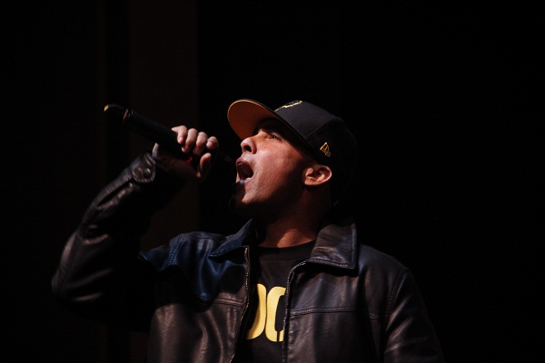 Jasiri X performing at the annual Rock the School Bells concert, on March 7, 2015. 