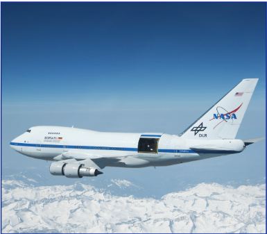 A photo of the Stratospheric Observatory for Infrared Astronomy (SOFIA) Boeing 747 that will be used during the mission. 