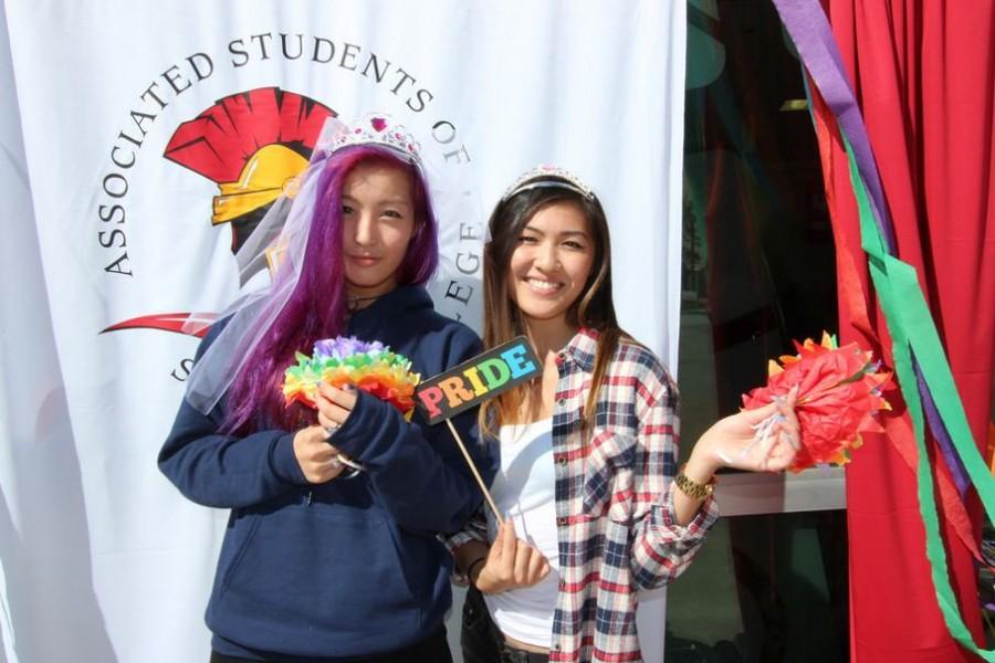 Skyline College students Natalie Liu (left) and Clarissa Chiu (right) pose at the campus National Coming Out Day event on Oct. 12, 2015 here at Skyline College. 