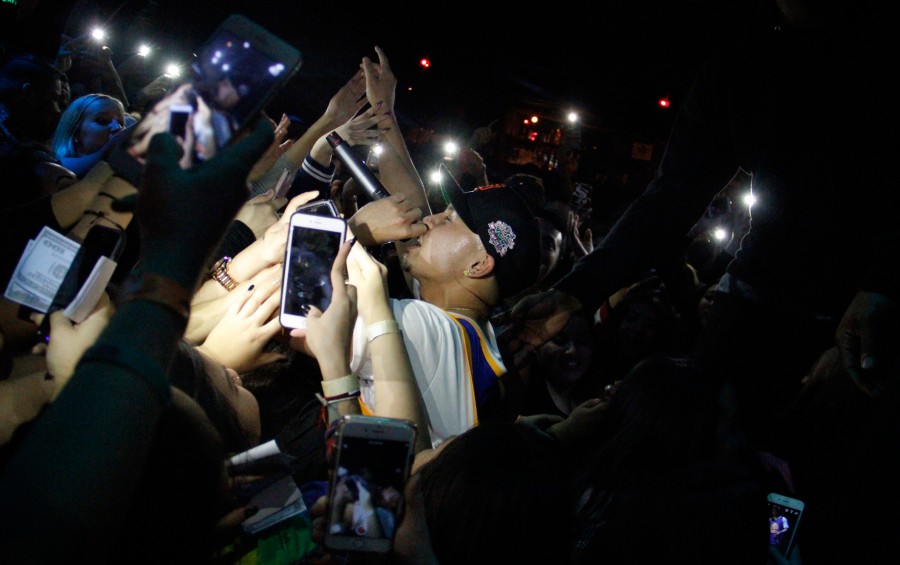 P-LO crowd surfing at the end of his show to most popular song “In That,” off his new album entitled
Before Anything, on Jan. 31, 2016 at The New Parish Photo credit: Jordan Sweidan