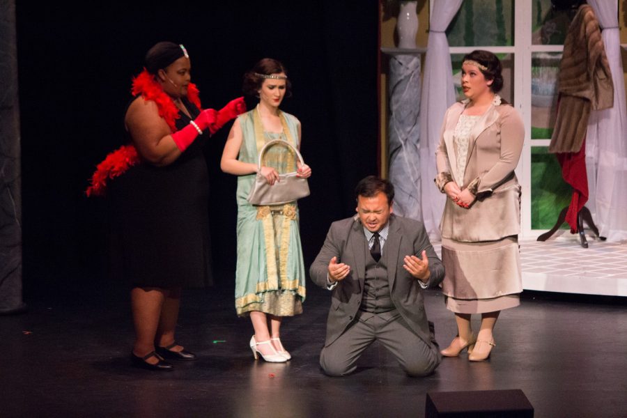 (Left to Right) April Bracy, Danielle Rideau, Kevin Valera and Jalayna Schneider in Skyline Colleges Spring Musical, The Drowsy Chaperone on Friday, April 22, 2016. 