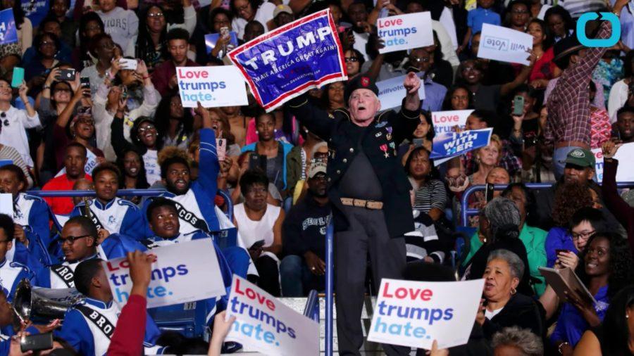 Trump supporter interrupts speech given by President Obama in Fayetteville California on Nov.4, 2016.