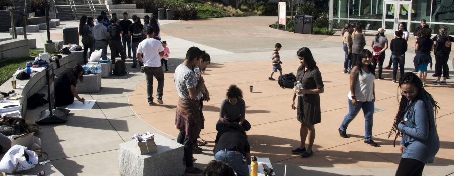 Several students gather in Skyline’s Quad in demonstration on Nov. 11, 2016.