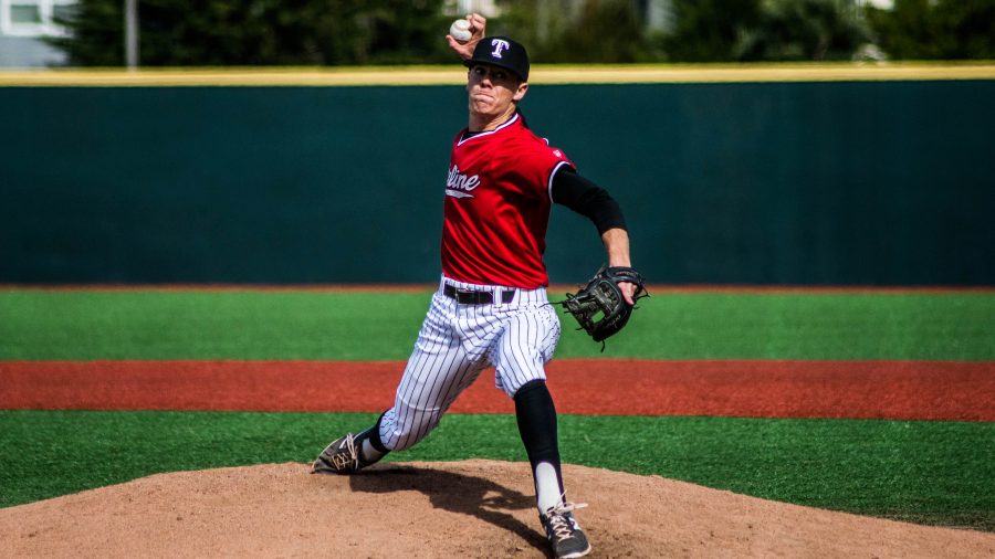 Starting pitcher Austin Conour pitched six innings against Shasta college on Feb. 12.