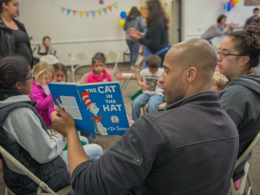 Gabriel Garrett, a student at Skyline College, volunteered for the  Read Across America on March  22, 2017.
