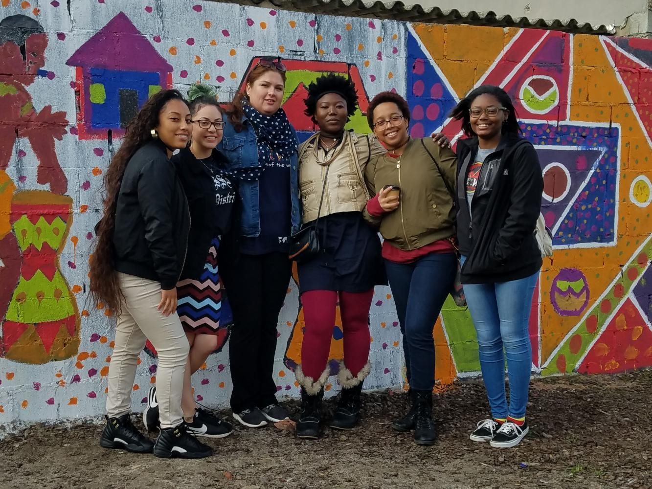 Skyline students from the Womens Mentorship and Leadership Academy strike a pose on a trip to South Africa.