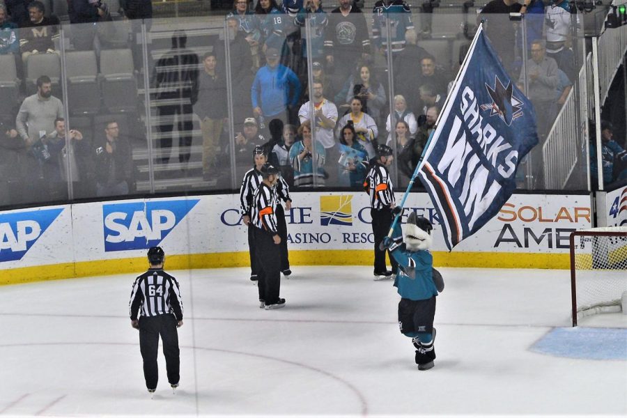The San Jose Sharks win 4-2 against the Colorado Avalanche on April 5, 2018. 