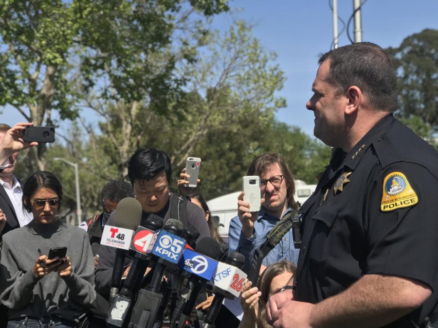 San Bruno Police Chief Ed Barberini gives updates following the YouTube Headquarters shooting on April 3, 2018.
