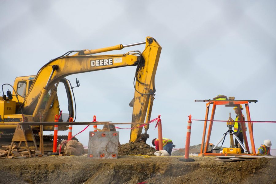 Construction work being done behind building 8 on April 2, 2017. 