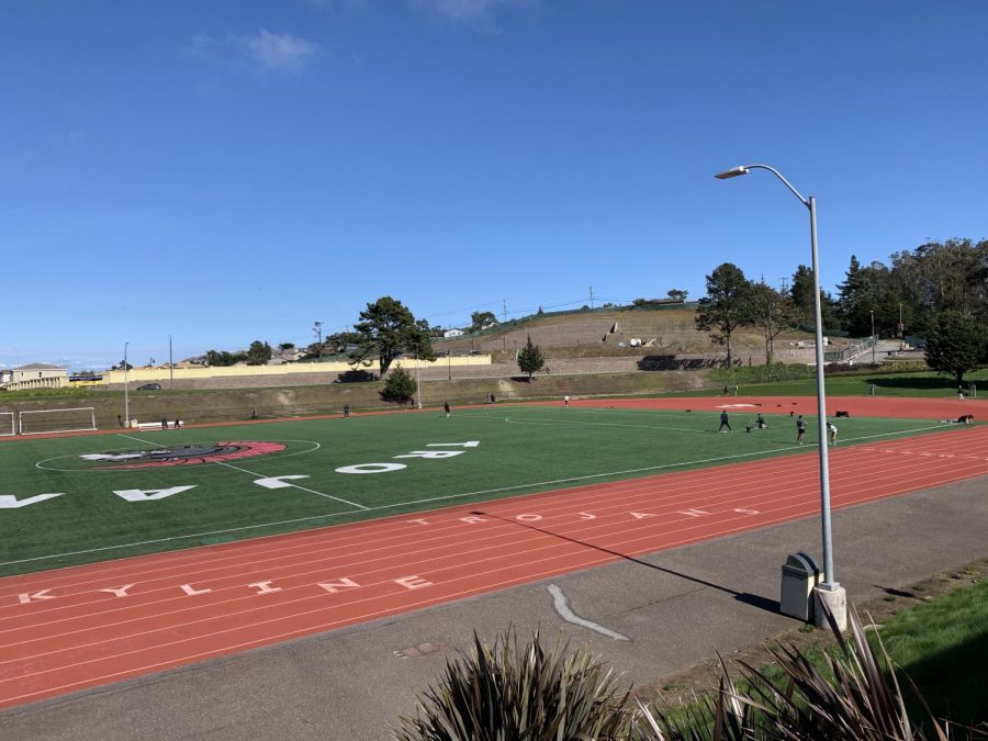 Despite the shelter-in-place orders, both the track and field on the Skyline College campus is being utilized by many on Mon. March 30. 