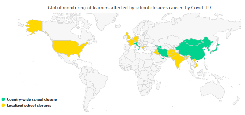 In this photo illustration of the Coronavirus COVID-19 show a Global map monitoring of the learners affected by school closures, Mar. 12.
