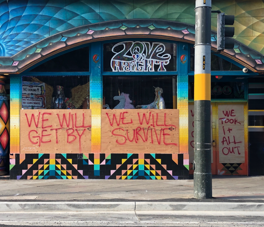 Hopeful words are expressed on the walls during the COVID-19 pandemic in San Franciscos Haight-Ashbury. 