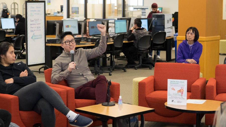 Dr. Walter Cheng discusses the coronavirus at Skyline College on Feb. 27.