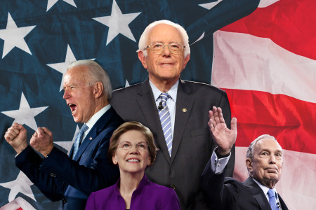 Joe Biden (Left), Bernie Sanders (Top), Mike Bloomberg (right) and Elizabeth Warren (down left) 2020 Presidential Election Candidates