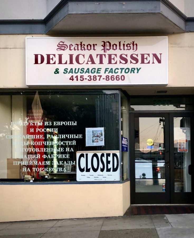 Seakor+Polish+Delicatessen+%26+Sausage+Factory+is+closed+due+to+COVID-19+pandemic+on+March+22+in+San+Franciscos+Richmond+District.+