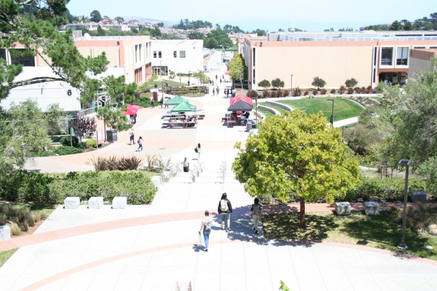 Skyline College at the beginning of the Spring 2020 semester. The campus transition to an online format has left the campus closed and mostly empty.