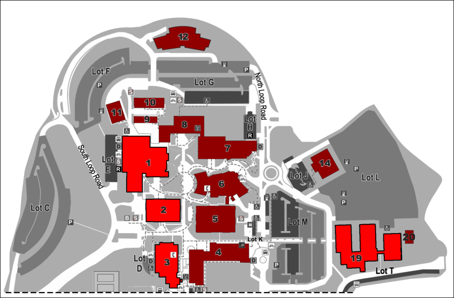 The buildings in light red are the ones in which construction is taking place.