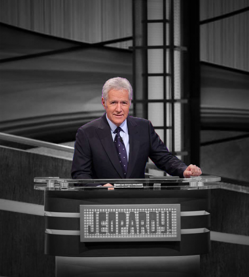 Alex+Trebek+at+the+podium+where+he+served+as+host+of+Jeopardy%21+for+over+30+years.