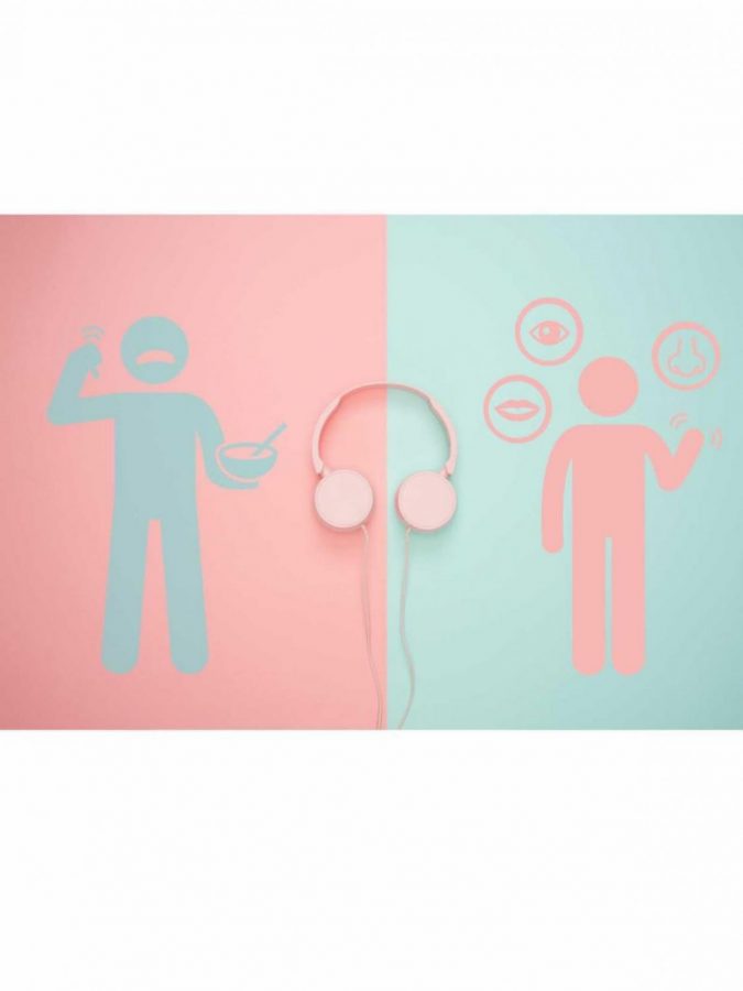 In this illustration by Daniela Ossa Lopez, colored headphones and two different people can be seen.
