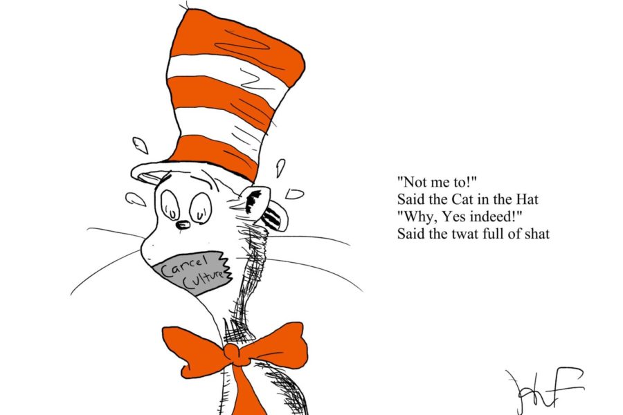 Cartoon about the cancelation of a few Dr Seuss books that contained imagery that was deemed to be problematic.