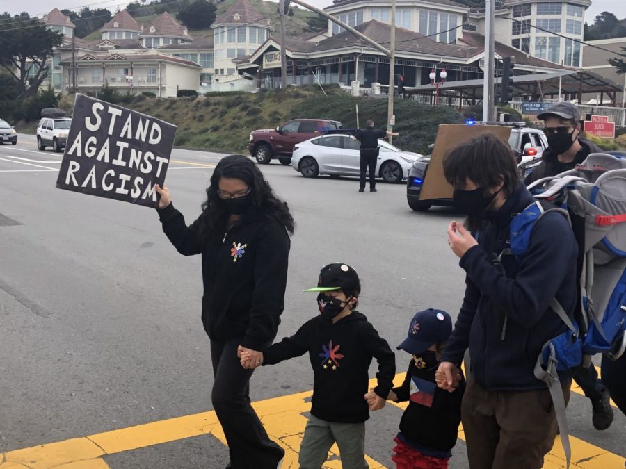A group of people marched in Pacifica on Saturday, standing against the ongoing hate crimes and violence targeting Asian Americans in the United States.
