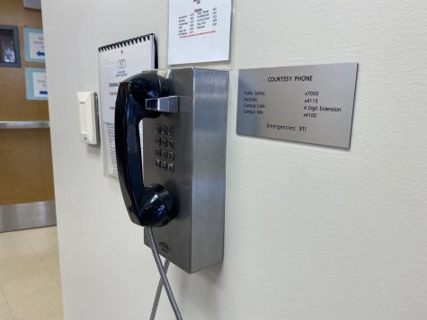 A courtesy phone on the first floor of building 8 at Skyline Community College in San Bruno, CA.