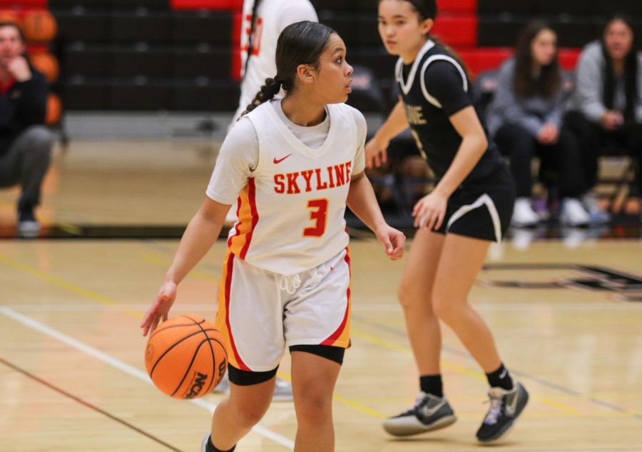 Tatiana+Newsome+dribbles+the+ball+at+a+home+game+against+Ohlone+College+on+Feb+8.