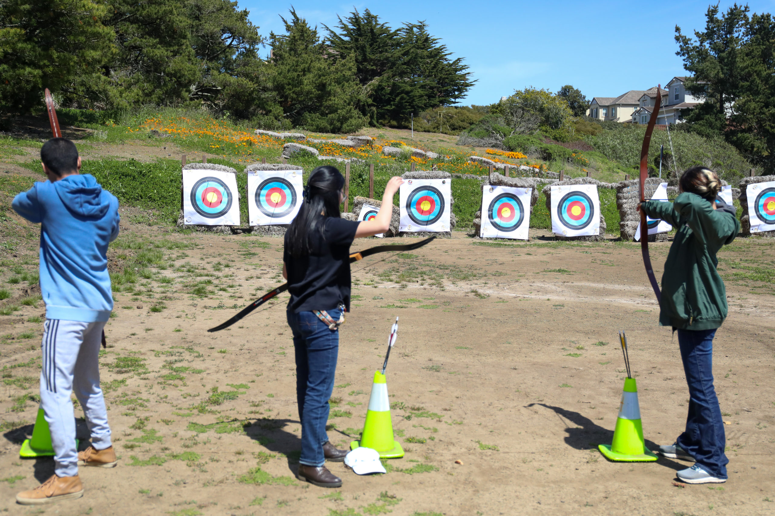 Archery students prep for their next target at Skyline College on April 25.