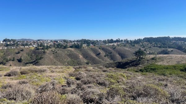 View of San Andreas Rift Valley at Milagra Ridge in San Bruno, Calif. Residential areas line the north side of the fault that runs adjacent to Skyline Boulevard.
