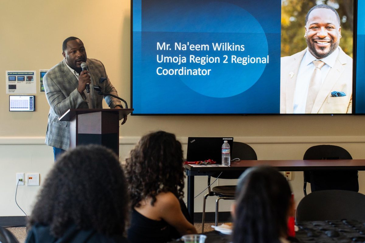 Umoja Region 2 Coordinator Na'eem Wilkins speaks at the Black Student Union Welcome Luncheon.