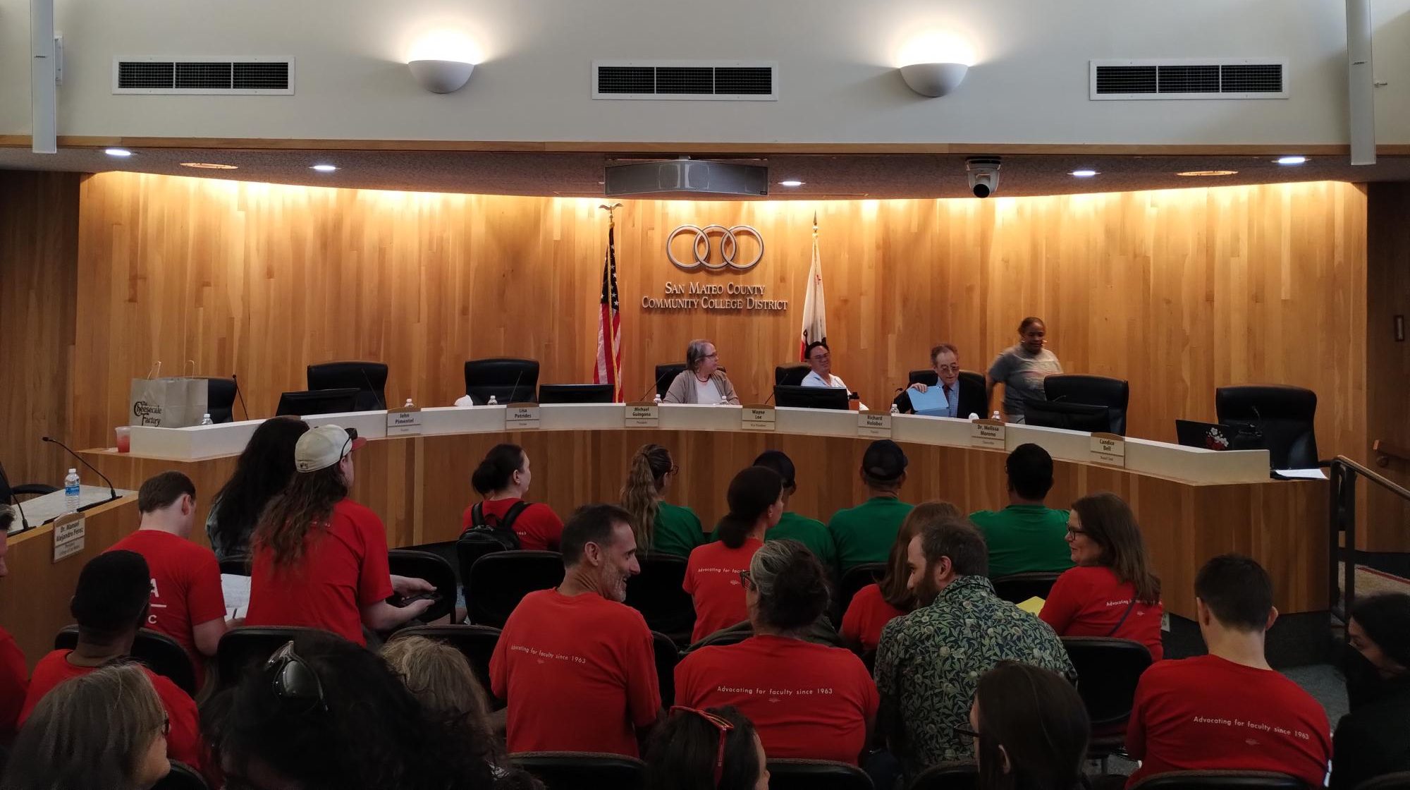 AFT1493 protests at second district board meeting this semester