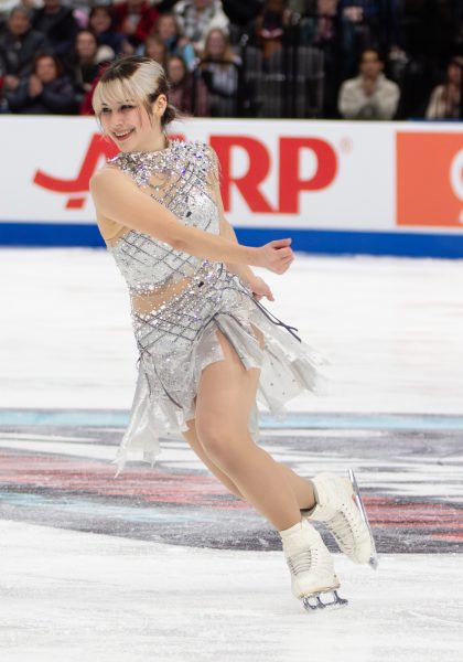 Alysa Liu skates in Milan, Italy at
the Winter Olympics on Feb. 21.