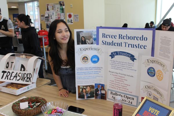 Revee Reboredo, the newly elected student trustee nominee, explains her campaign objectives to students at ASSC's campaign event on Tuesday, April 14.